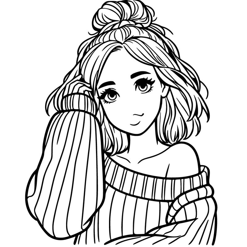 realistic girl wearing an of the shoulder sweater
