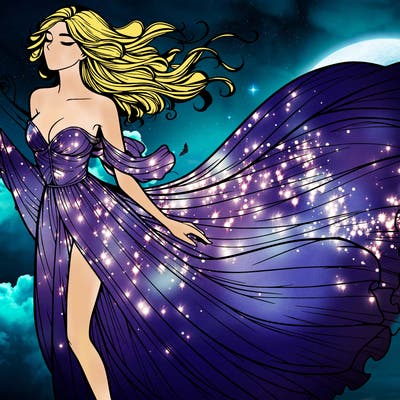 realistic woman in dress flowing the the wind