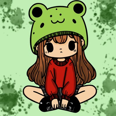 a girl wearing a frog hat and some frog socks
