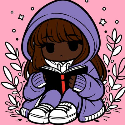 girl in oversized hoodie reading a book