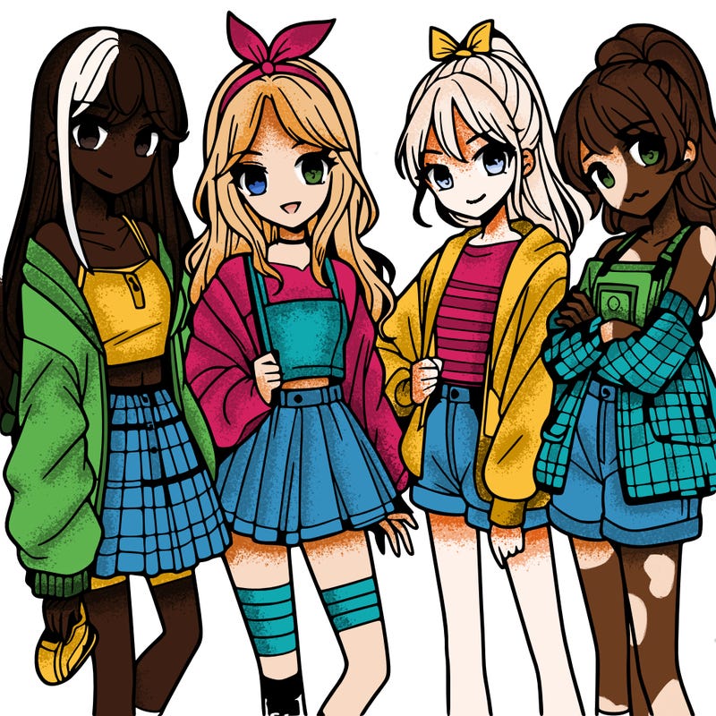 teen manga girls group of 4