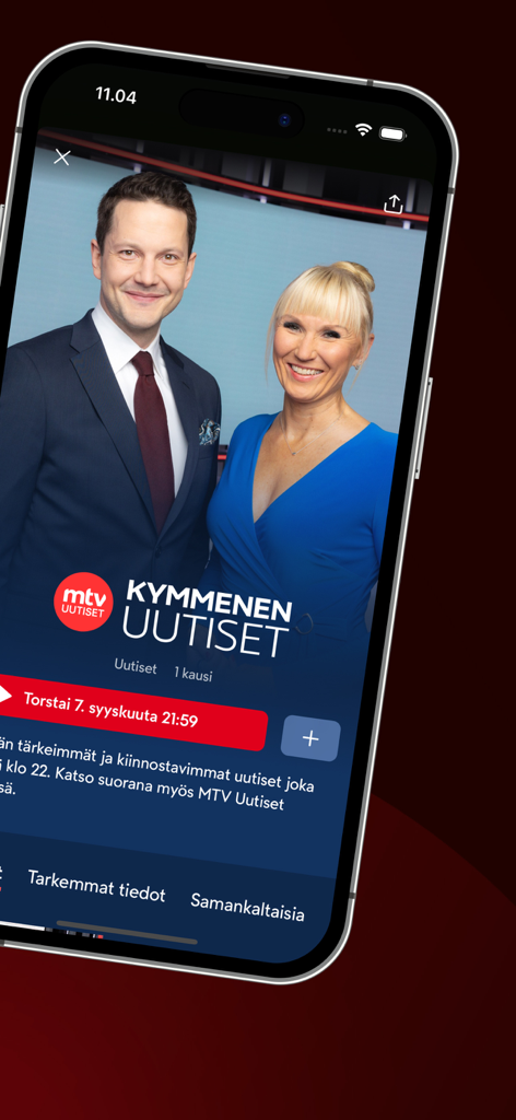 MTV Katsomo - iPhone screen showing the Finnish news program Kymmenen Uutiset on the MTV Katsomo streaming app