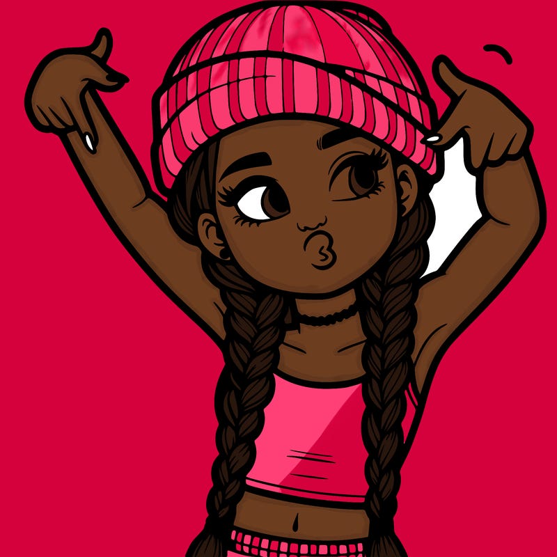 realistic teenage girl with braids and a beanie and crop top doing 🫶🏼