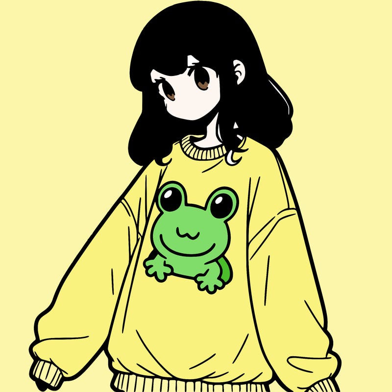 girl wearing frogging sweatshirt