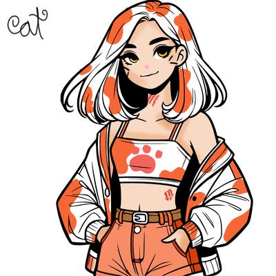 a realistic girl with a crop top and short shorts in an open jacket