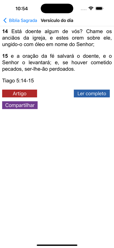 Verse of the day screen in the Portuguese Holy Bible app