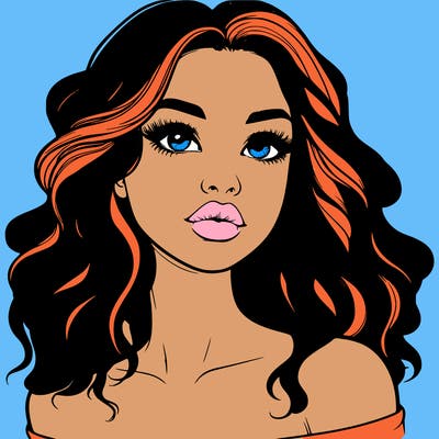 realistic girl with wavy hair and lips