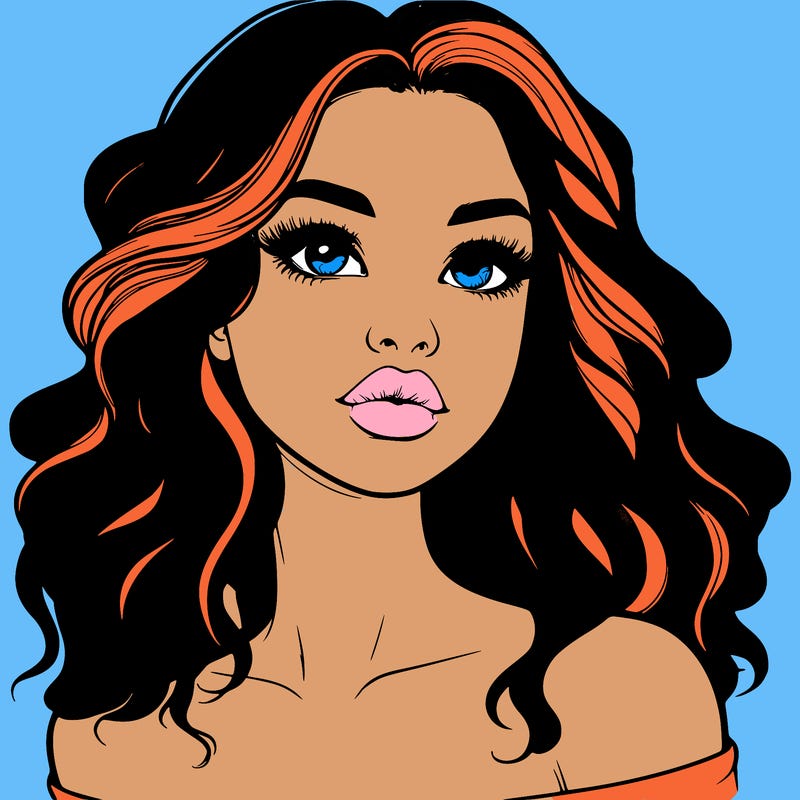 realistic girl with wavy hair and lips
