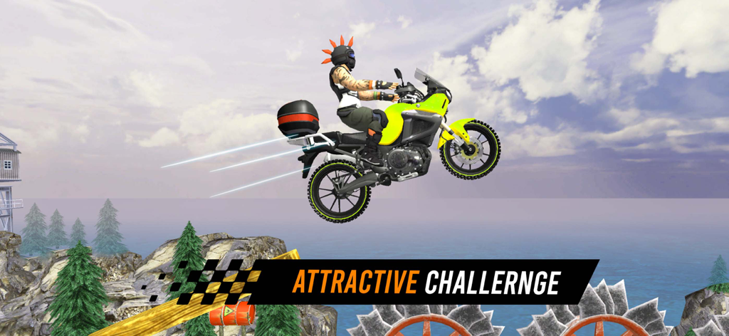 Bike Extreme 3D Pro Master - A motorcycle rider performing a high jump over a coastal track in Bike Extreme 3D Pro Master
