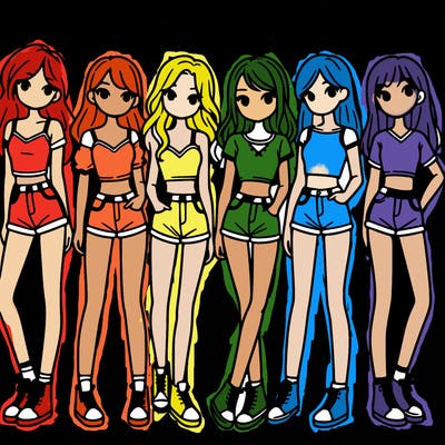 a group of girls wearing crop tops and shorts