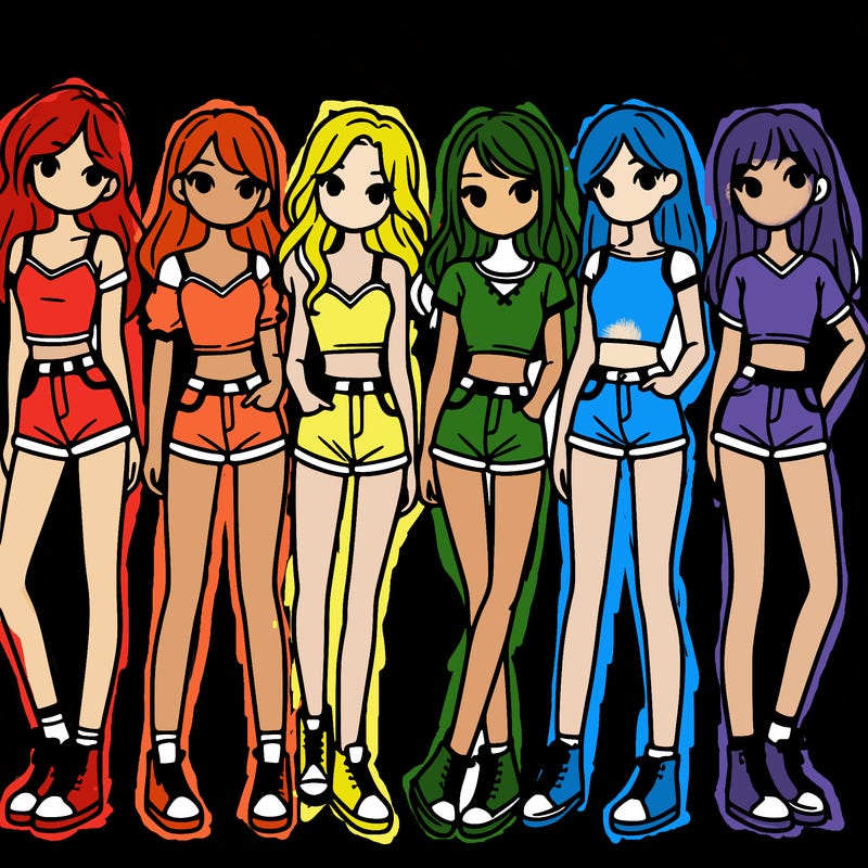 a group of girls wearing crop tops and shorts