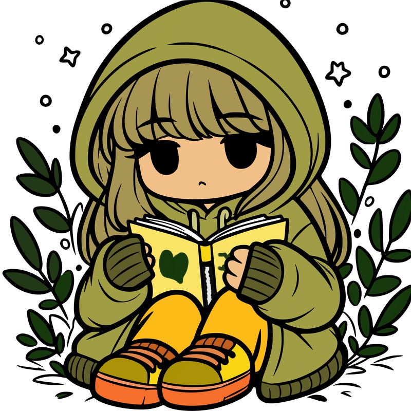 girl in oversized hoodie reading a book