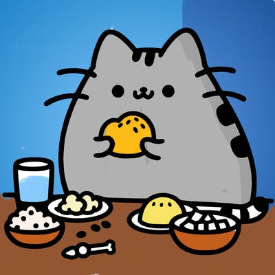 pusheen eating food