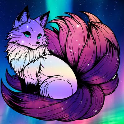 realistic detailed 9 tailed anime fox