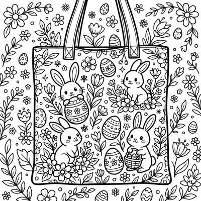 Celebrate the joy of Easter with this delightful coloring page featuring a beautifully patterned tote bag. Adorned with playful bunnies, decorative eggs, and blooming spring flowers, it’s a perfect creative escape for the season.