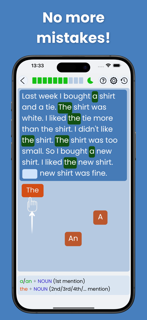 English Grammar Star: Games - Interactive English grammar game for practicing articles a an and the.