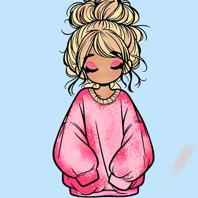 girl with baggy sweatshirt and messy bun