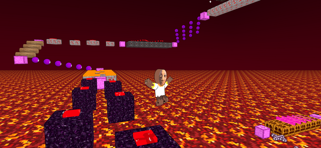 Tenge Jump Up: Heaven or Hell - Tenge Tenge character navigating a blocky lava obstacle course in hell