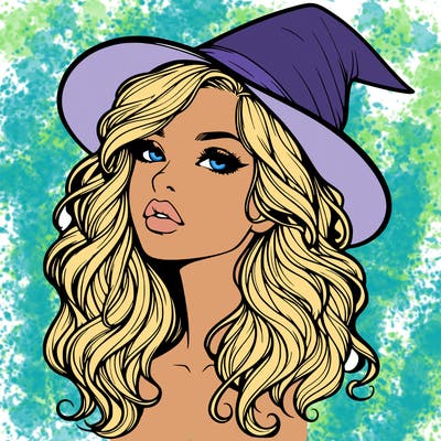 realistic witch girl with wavy hair and lips