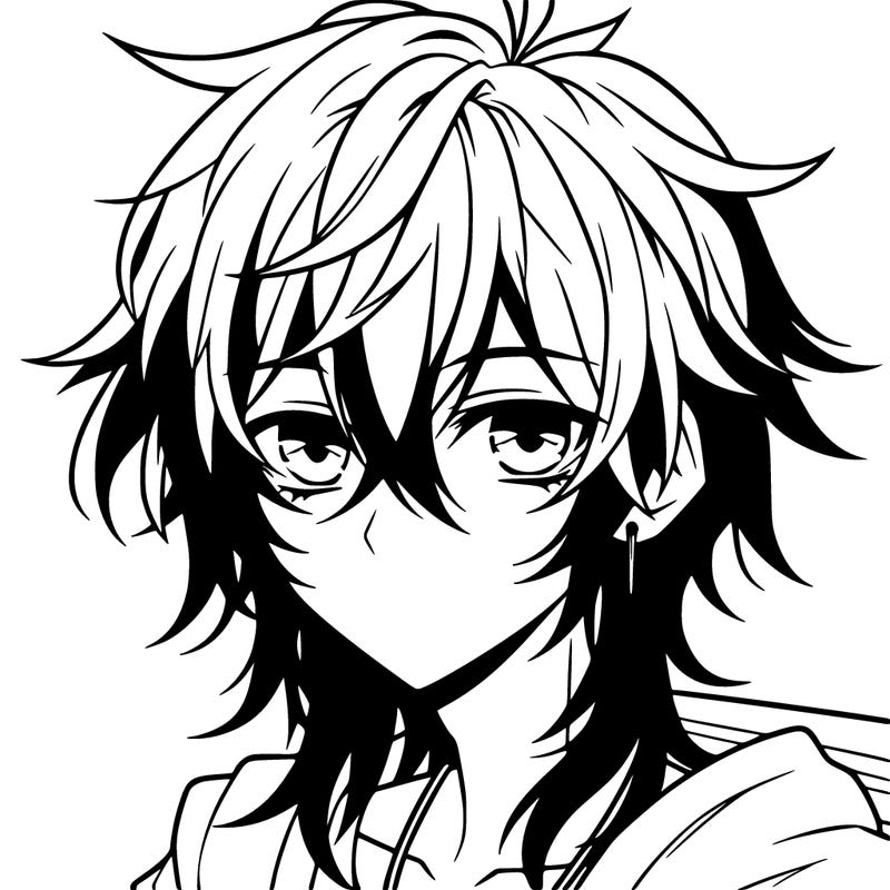 anime boy with long hair and emo