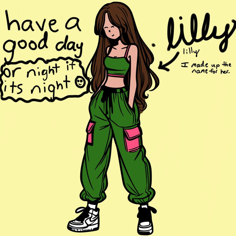 girl in baggy pants crop top and long hair