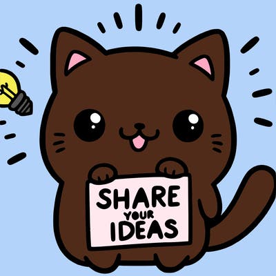 a cute cat saying share your ideas