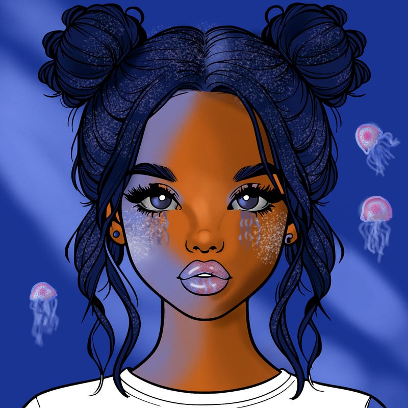 realistic girl with two buns in hair and lips