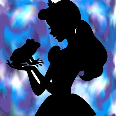 a shadow of a princess holding a frog realistic