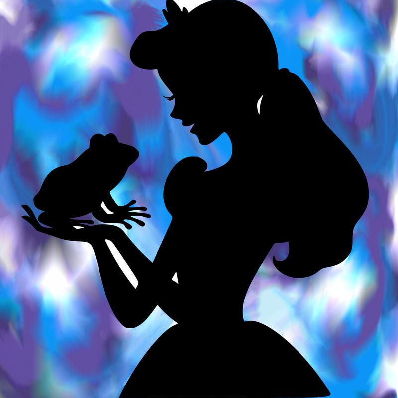 a shadow of a princess holding a frog realistic