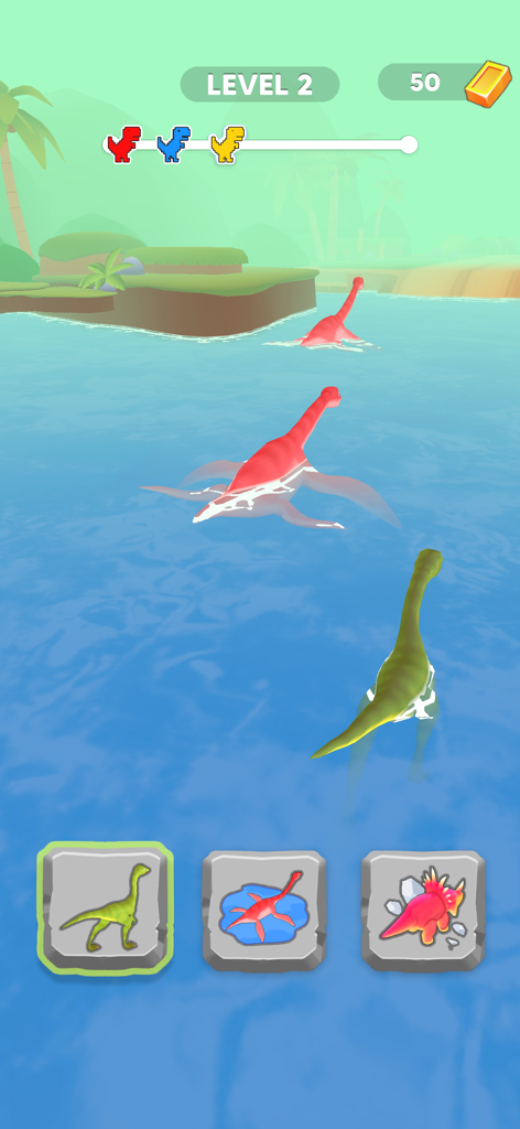 Dino Race: Dinosaur Games - Juego de carreras de dinosaurios mostrando dinosaurios nadando en el nivel de agua