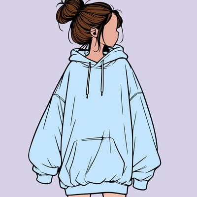 realistic girl with a oversized sweatshirt on and a bun