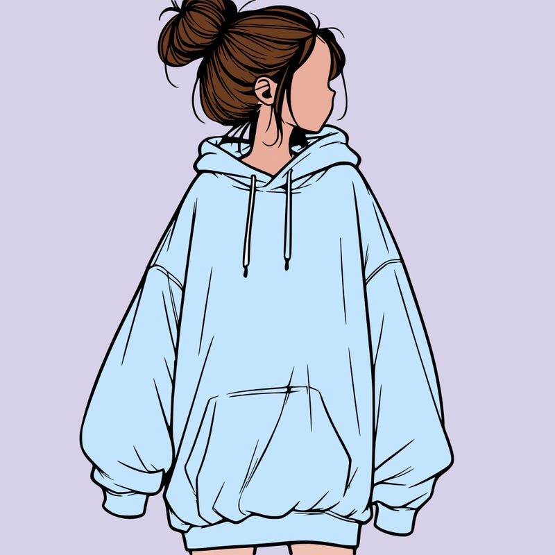 realistic girl with a oversized sweatshirt on and a bun