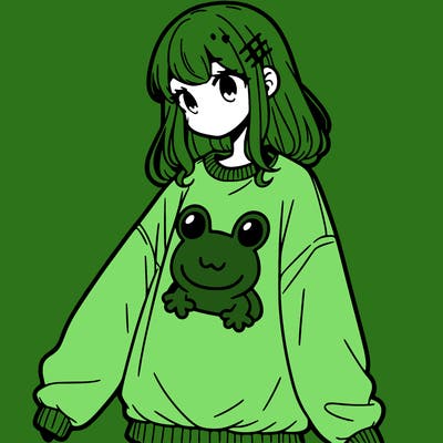 girl wearing frogging sweatshirt