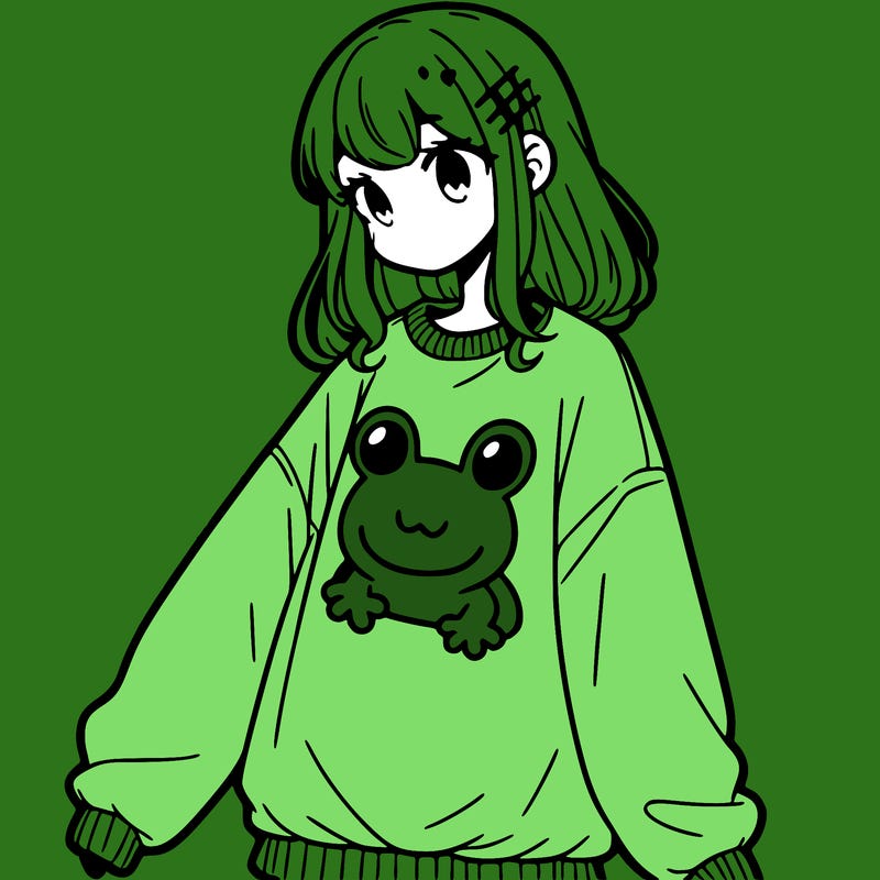 girl wearing frogging sweatshirt