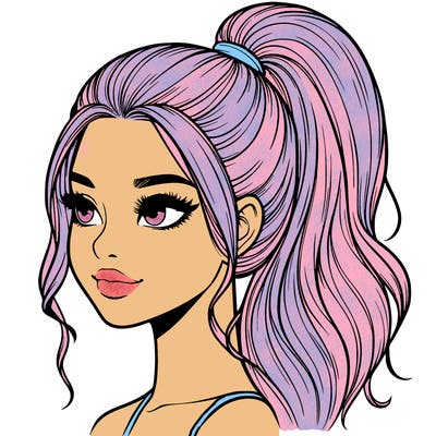 realistic girl with a high ponytail