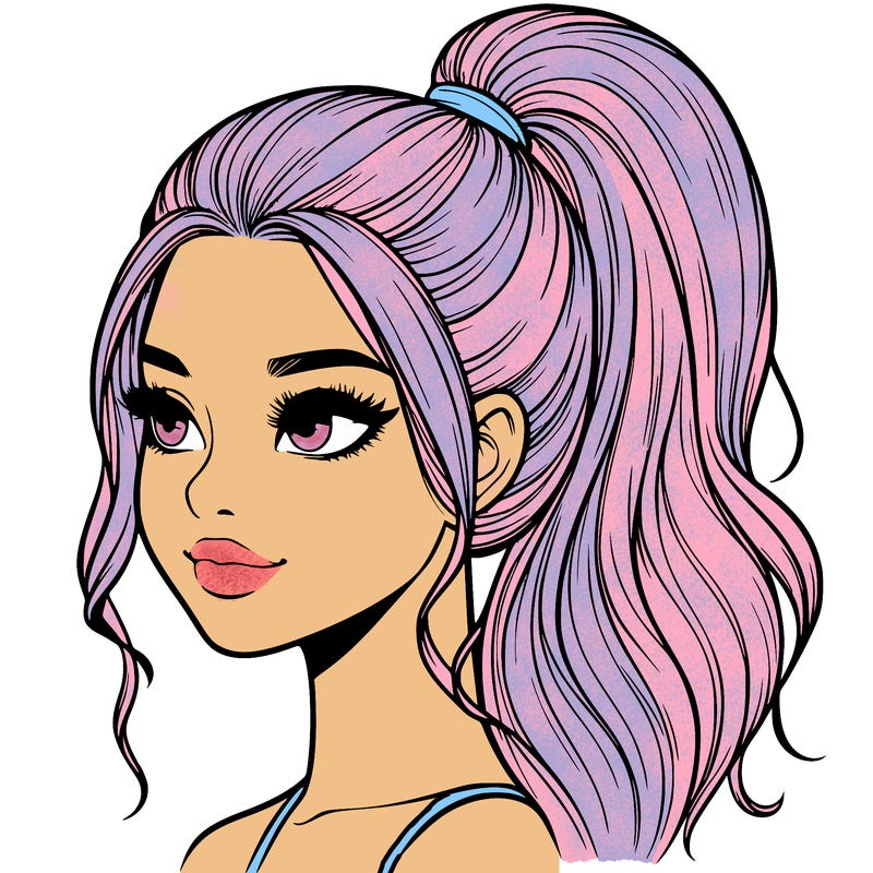 realistic girl with a high ponytail