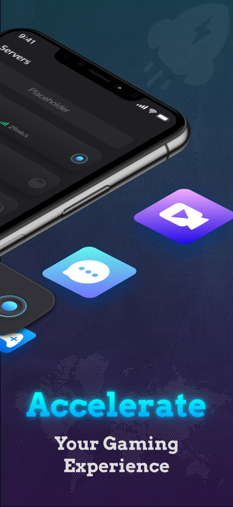Smartphone displaying Stealth VPN app with gaming acceleration features and server list