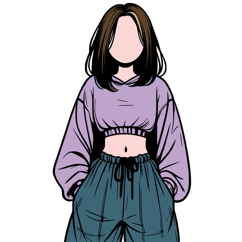 realistic girl faceless with baggy pants and a crop top