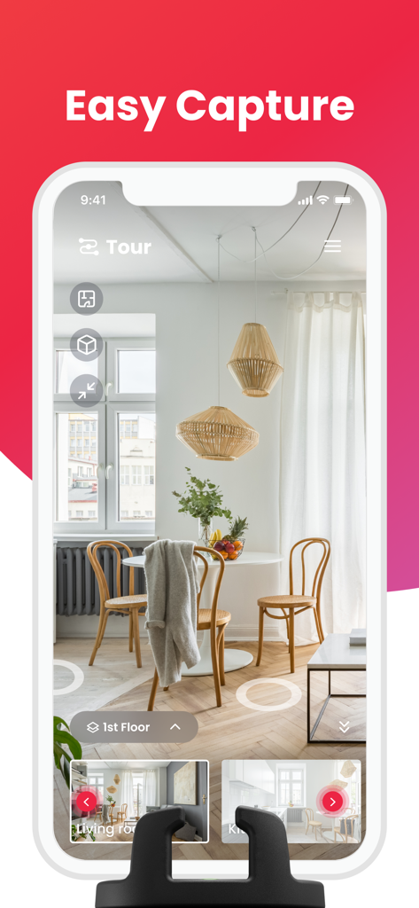 Pivo Tour - Pivo Tour 앱 인터페이스, 부동산 가상 투어를 위한 쉬운 캡처 기능 표시