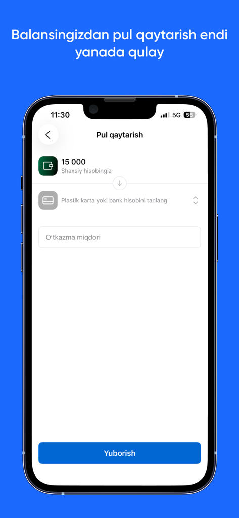 e-auksion - Tela do aplicativo eauksion mostrando opções para transferir saldo para um cartão bancário.