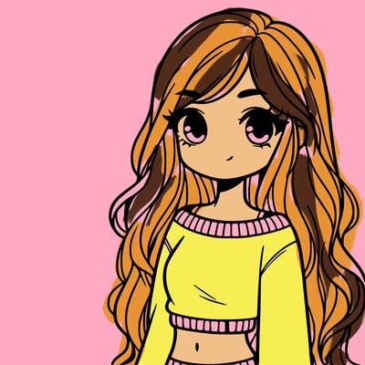 girl with long hair and a crop top with a sweater