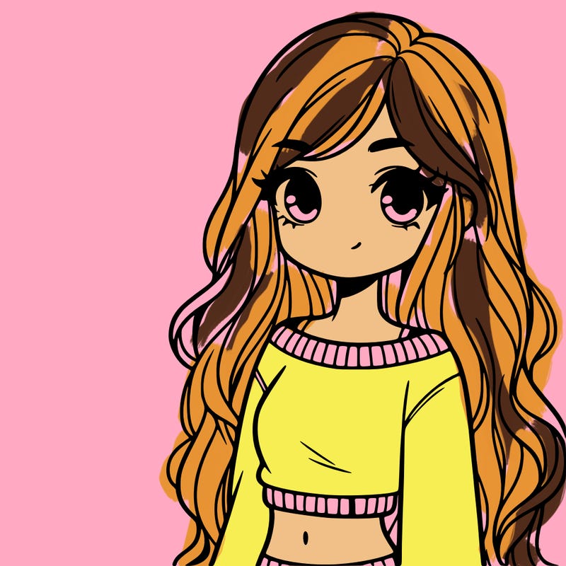 girl with long hair and a crop top with a sweater