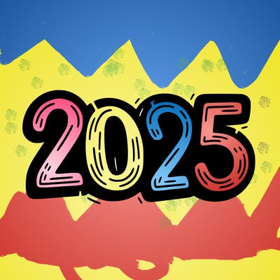 one line scrawled numbers sketch design “2025”