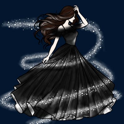 realistic woman with dress flowing in the wind