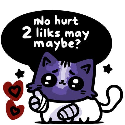 cute cat thats been hurt saiying 2 likes maybe