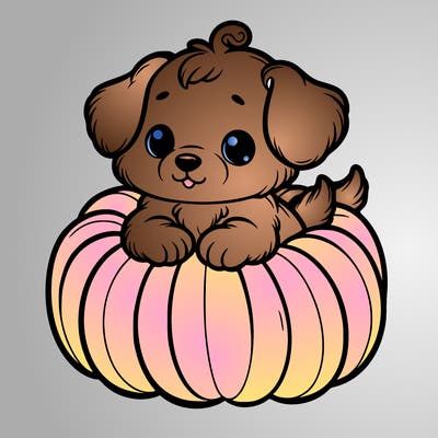 cute little puppy in a pumpkin