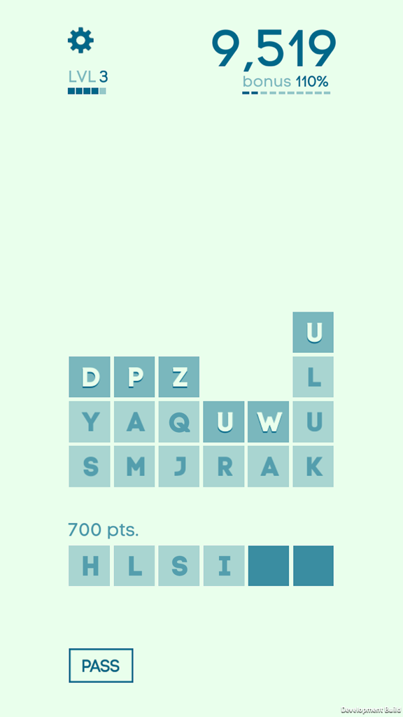 Antigrams - Antigrams mobile game showing letter tiles and level progress