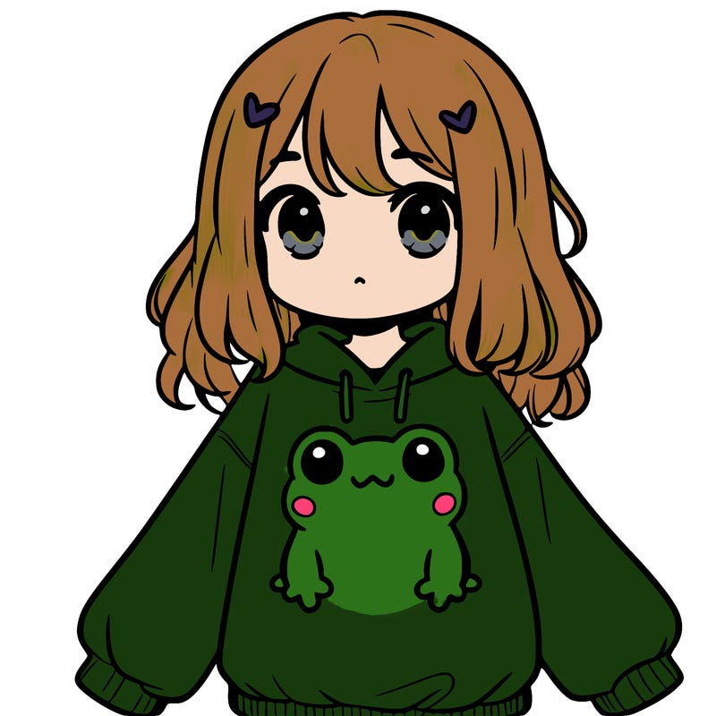 girl wearing frogging sweatshirt