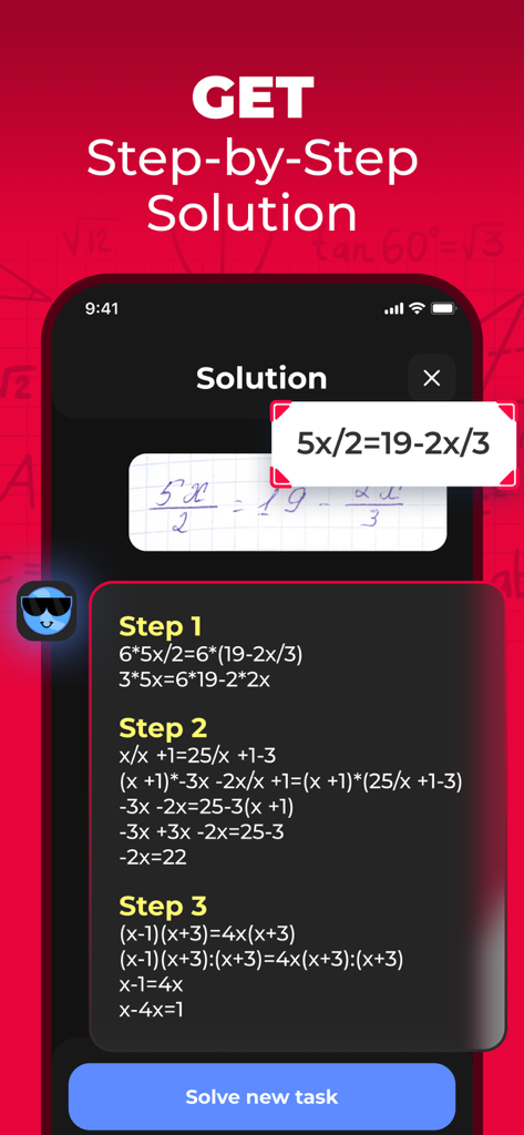 AI homework helper showing step by step math equation solutions