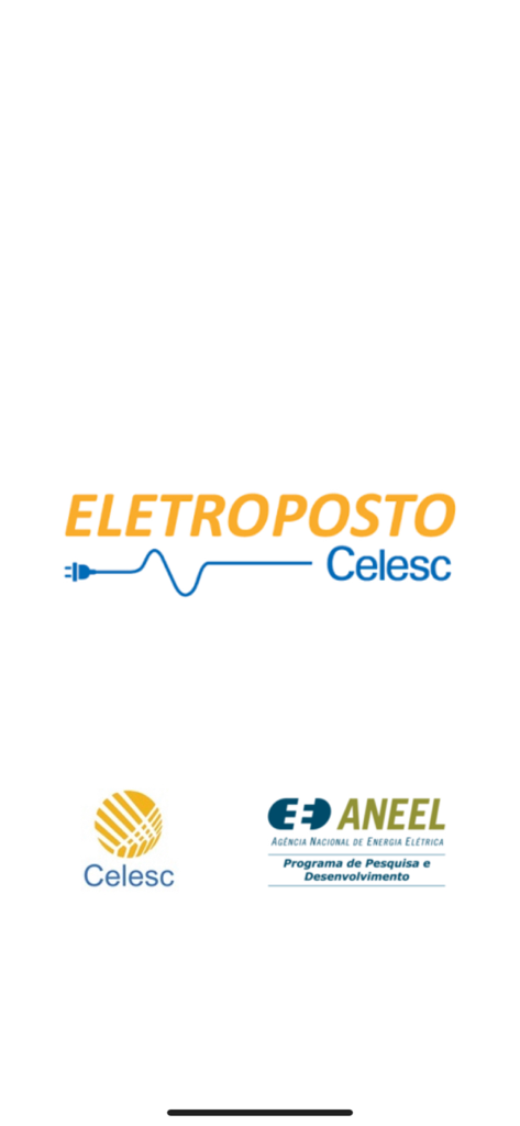 Eletroposto Celesc - Splash screen of the Eletroposto Celesc app featuring the company logo and partner logos from Celesc and ANEEL.